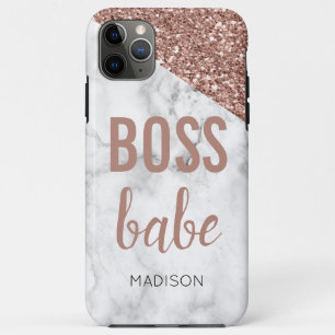 Monogram Rose Gold Glitzer   Marble Boss Babe Case-Mate iPhone Hülle