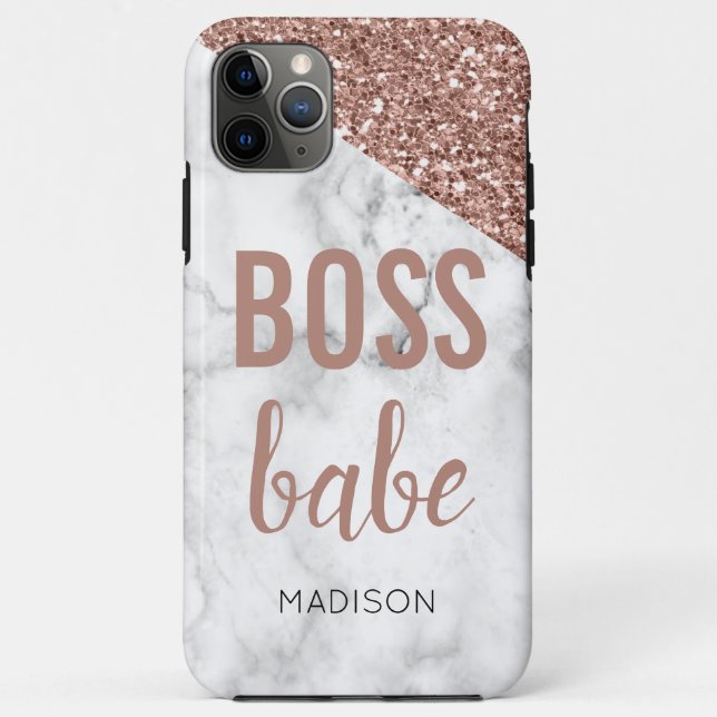 Monogram Rose Gold Glitzer | Marble Boss Babe Case-Mate iPhone Hülle (Rückseite)