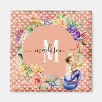 Monogram Rose Gold Glitzer Mermaid Scales Fun Magn