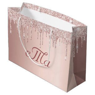 Monogram Rose Gold Glitzer Pink Luxus Hochzeit Große Geschenktüte
