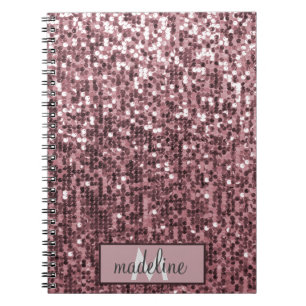 Monogram Rose Gold Glitzer Sequel Funkelnd Noteboo Notizblock