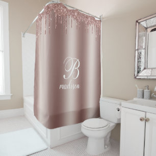 Monogram Rose Gold Glitzer Tropfen Duschvorhang