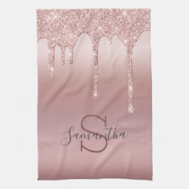 Monogram Rose Gold Glitzer Tropfen Rosa Trendy Geschirrtuch