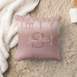 Monogram Rose Gold Glitzer Tropfen Rosa Trendy Kissen