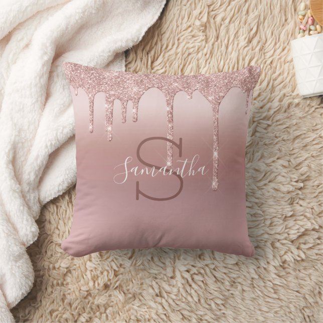 Monogram Rose Gold Glitzer Tropfen Rosa Trendy Kissen (Decke)