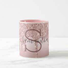 Monogram Rose Gold Glitzer Tropfen Rosa Trendy Tasse
