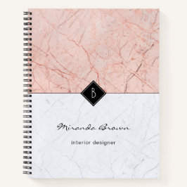 Monogram Rose Gold Gray Marble Spiral Notebook Notizbuch