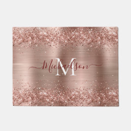 Monogram Rose Gold Imitats-Glitzer Girly Glam Fußmatte