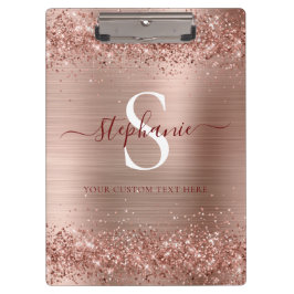 Monogram Rose Gold Imitats-Glitzer Girly Glam Klemmbrett