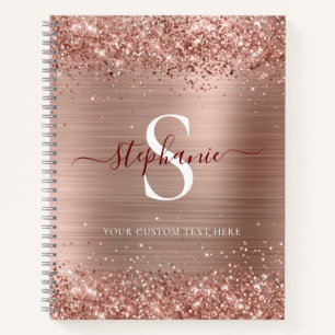 Monogram Rose Gold Imitats-Glitzer Girly Glam Notizbuch