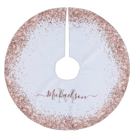 Monogram Rose Gold Imitats-Glitzer Girly Glam Polyester Weihnachtsbaumdecke
