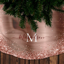 Monogram Rose Gold Imitats-Glitzer Girly Glam Polyester Weihnachtsbaumdecke