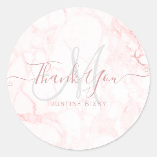 Monogram Rose Gold Marble Chic Script Vielen Dank Runder Aufkleber