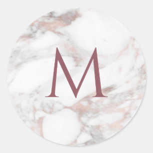 Monogram Rose Gold Marble Elegante Vorlage Runder Aufkleber