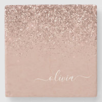 Monogram Rose Gold Pink Black Glitzer Script