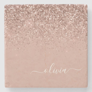 Monogram Rose Gold Pink Black Glitzer Script Steinuntersetzer