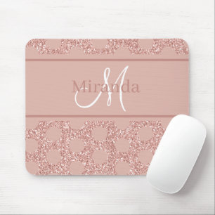 Monogram Rose Gold Pink Glitzer Girly Polka Dot Mousepad