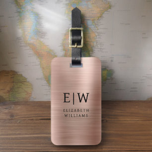 Monogram Rose Gold Pink Pinsel Metallic Elegant Gepäckanhänger