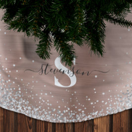 Monogram Rose Gold Silver Glitzer Glam Bürste Polyester Weihnachtsbaumdecke