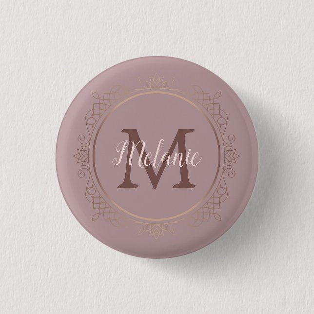 Monogram Rose Gold Template Elegant Moderne Button (Vorderseite)