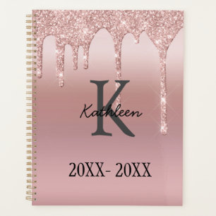 Monogram Rose Gold Tropfen Glitzer Rosa Trendy Planer