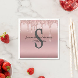 Monogram Rose Gold Tropfen Glitzer Rosa Trendy Serviette