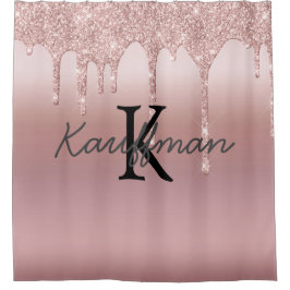Monogram Rose Gold Tropfen Glitzer Trendbad Duschvorhang