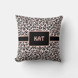 Monogram Rose Gold und Black Leopard Print Kissen
