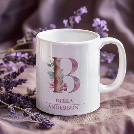 Monogram Rose Gold Watercolor Blume Letter B Kaffeetasse
