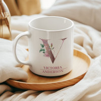 Monogram Rose Gold Watercolor Blume Letter V