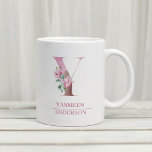 Monogram Rose Gold Watercolor Blume Letter Y Kaffeetasse<br><div class="desc">Monogram Rose Gold Watercolor Blume Letter Y</div>