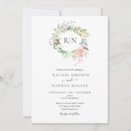 Monogram Rose Greenery Floral Wedding Einladung