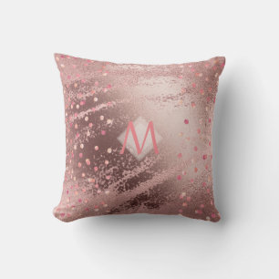 Monogram ROSEGOLD Metallic Foil Confetti Look Kissen