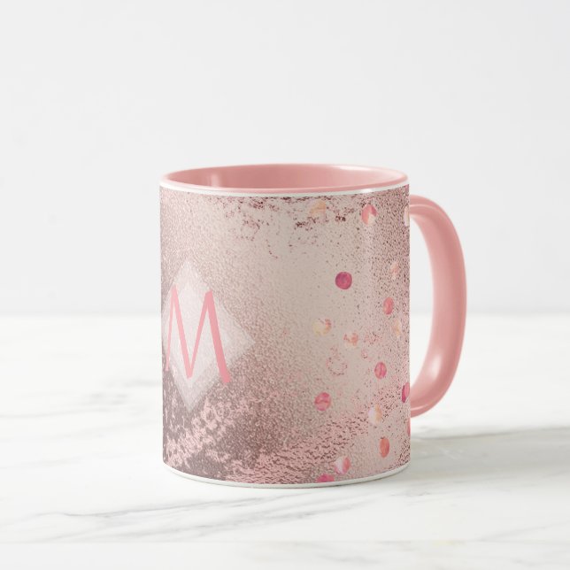 Monogram ROSEGOLD Metallic Foil Confetti Look Tasse (VorderseiteRechts)