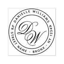 Monogram Round-Rücksendeadresse Elegante Calligrap