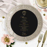 Monogram Round Wedding Menu Cards Schwarz und Gold Menükarte<br><div class="desc">Eine schicke Kalligraphy Wedding Menu Card. I do offer a free customisation service,  if you have any anfragen or special requests,  please feel free to contact me.</div>