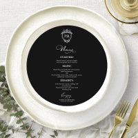 Monogram Round Wedding Menu Cards Schwarz-Weiß