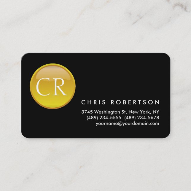 Monogram Rounded Corner Black Yellow Business Card Visitenkarte (Vorderseite)