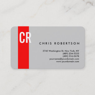 Monogram Rounded Corner Gray Red Business Card Visitenkarte