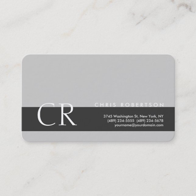Monogram Rounded Corner Gray Strip Business Card Visitenkarte (Vorderseite)