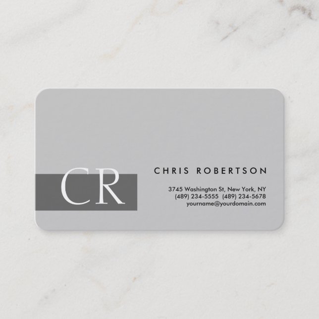 Monogram Rounded Corner Gray Strip Business Card Visitenkarte (Vorderseite)