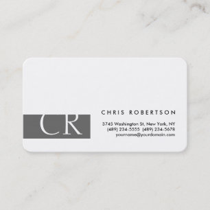 Monogram Rounded Corner Gray White Business Card Visitenkarte