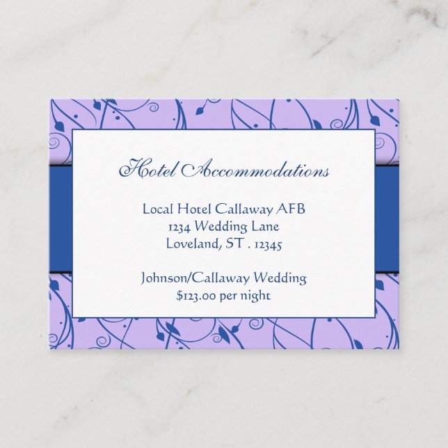 Monogram Royal Blue Lilac Floral Swirl Wedding Begleitkarte (Vorderseite)