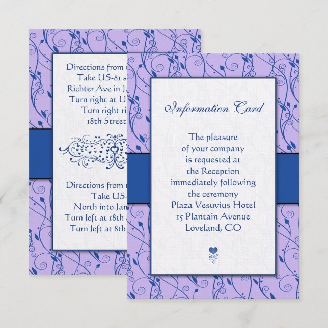 Monogram Royal Blue Lilac Wedding Cards Einladung (Vorne/Hinten)