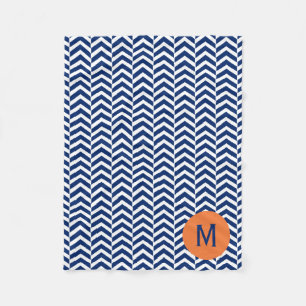 Monogram Royal Blue mit Orange Zickzack Pattern Fleecedecke