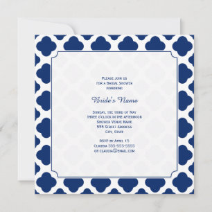 Monogram Royal Blue Quatrefoil Brautparty Einladung