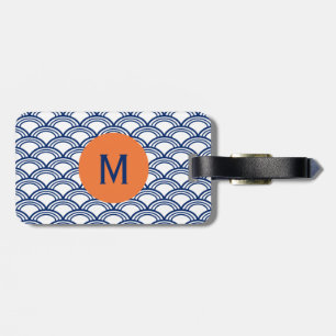 Monogram Royal Blue Seigaiha Pattern mit Orange Gepäckanhänger