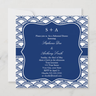 Monogram Royal Blue Seigaiha Pattern Probe Einladung