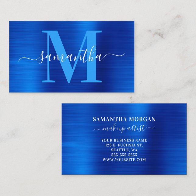 Monogram Royal Blue Shimmer Visitenkarte (Vorne/Hinten)