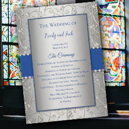 Monogram Royal Blue Silver Wedding Programs Programm